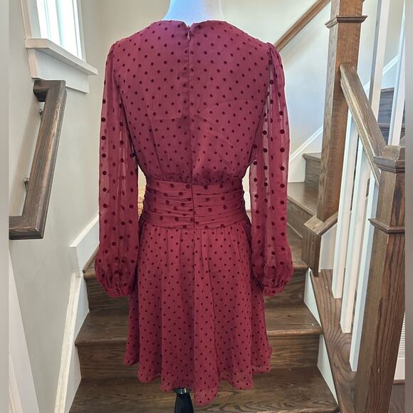 Zara Maroon Polka Dotted Mesh Mini Dress SZ Small NWT - Picture 4 of 11